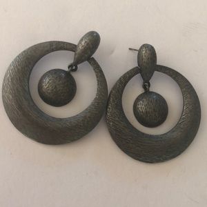 Vintage Pewter door knocker hoop earrings pierced